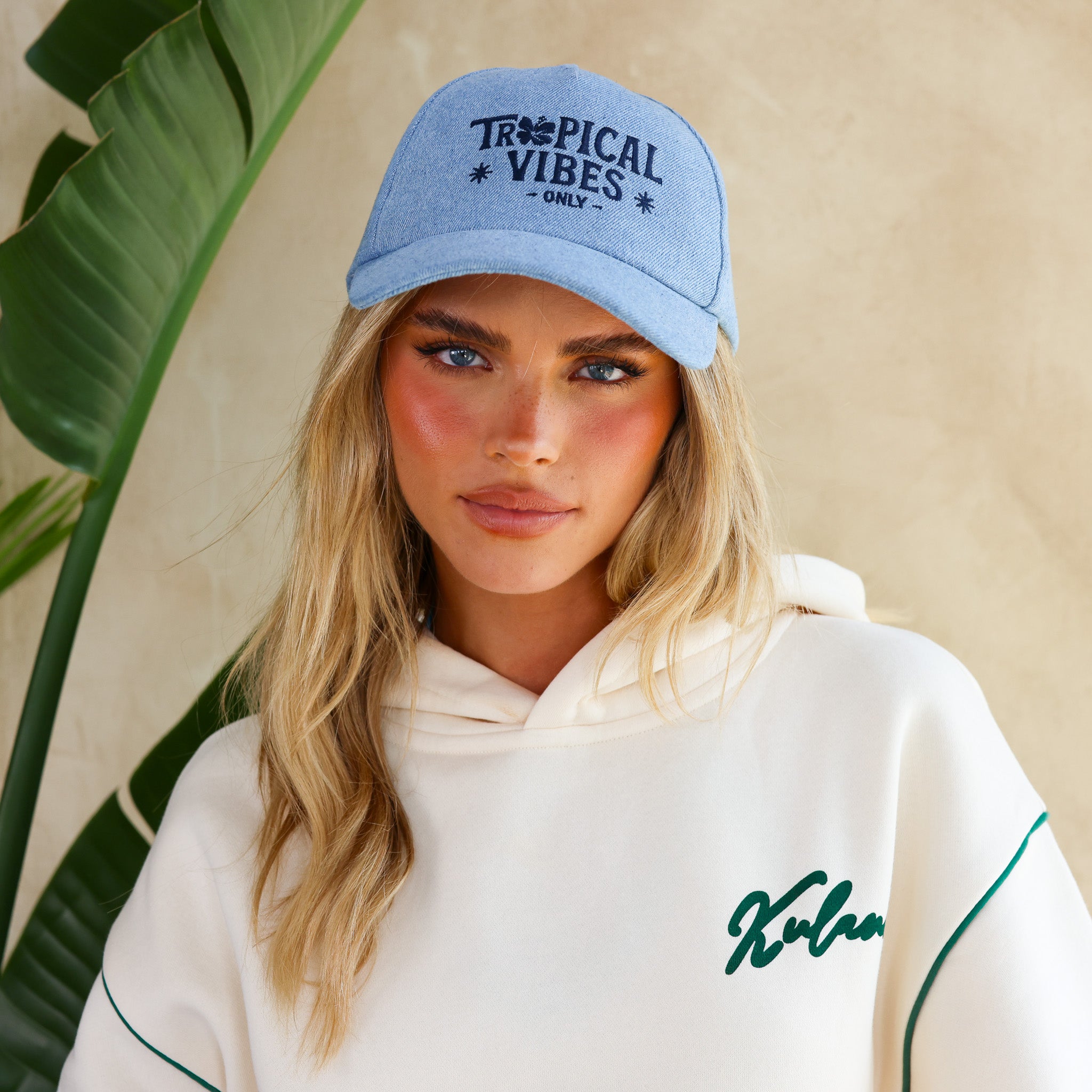 Denim Embroidered Cap - Tropical Vibes –Kulani Kinis