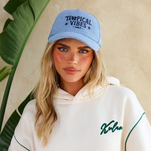 Denim Embroidered Cap - Tropical Vibes