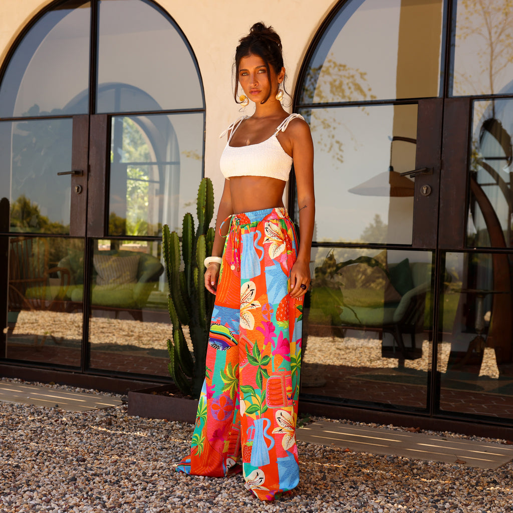 Simple Shirred Tie Crop - Natural White
