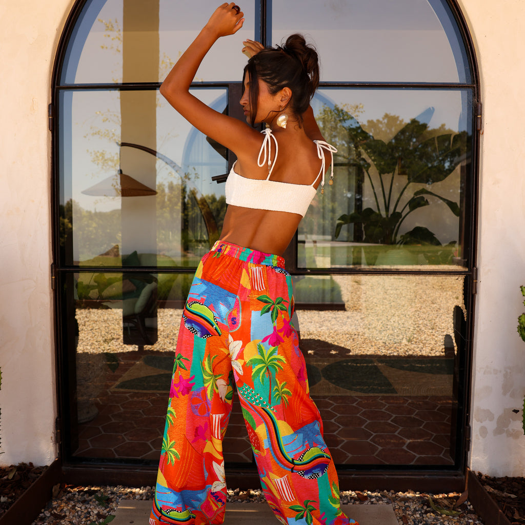 Simple Shirred Tie Crop - Natural White