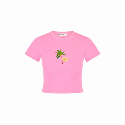 Embroidered Cropped Baby Tee - Island Rose