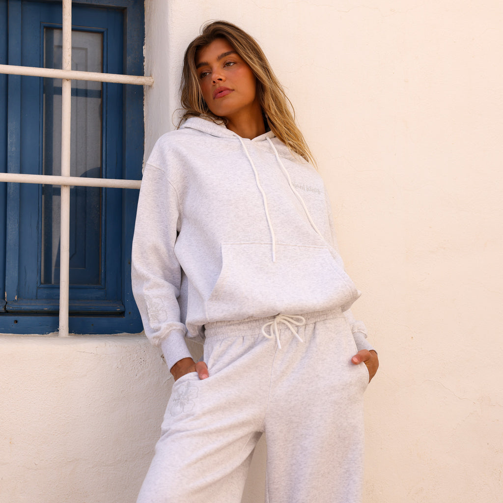 Embroidered Hoodie - Silver Stone