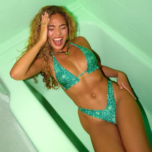 Frill Halter Bralette Bikini Top - Emerald Aura
