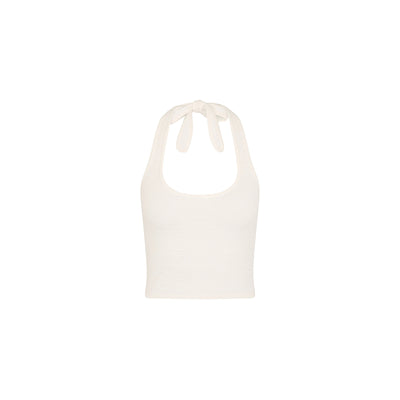 Scoop Knit Halter Tank Top - Whipped White
