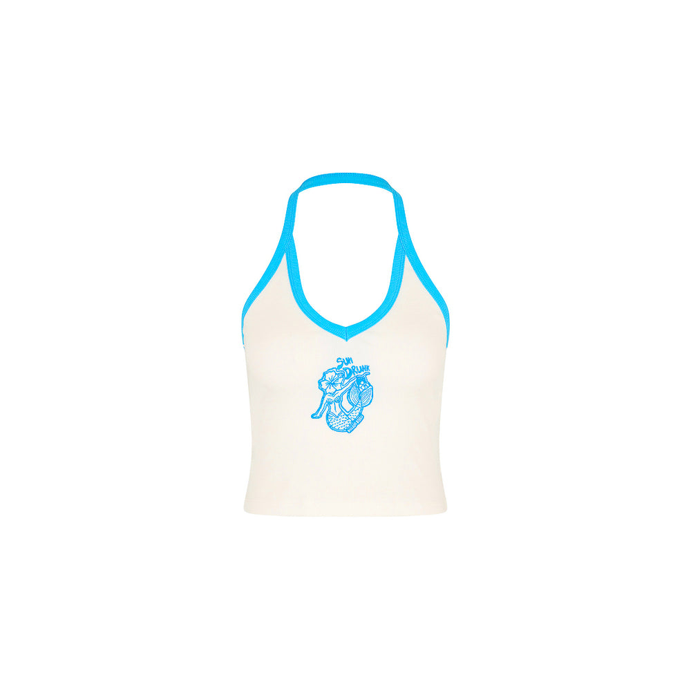 Embroidered Dip Halter Tank - Sun Drunk