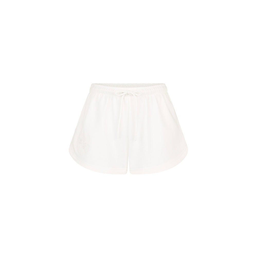 Embroidered Track Shorts - Whipped White