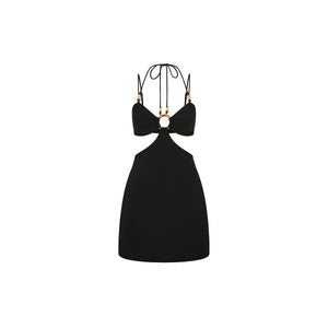 Beaded Cut Out Mini Dress - Twilight Black
