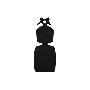 Cut Out Halter Neck Mini Dress - Twilight Black