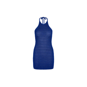 Metallic Knit Halter Mini Dress - Blue Lagoon