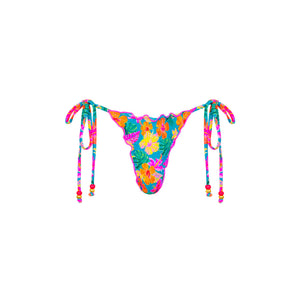 Lettuce Edge Thong Tie Bikini Bottom - Paradise Pop