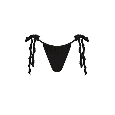 Lettuce Tie Ruched Thong Bikini Bottom - Twilight Black