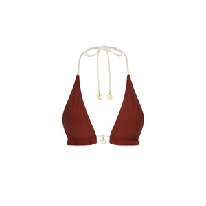 Frill Halter Bralette Bikini Top - Cinnamon Sugar