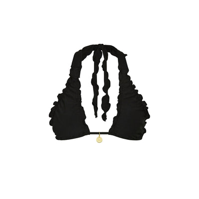 Lettuce Edge Halter Bikini Top - Twilight Black