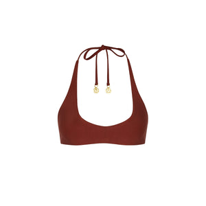 Scoop Mini Halter Crop Bikini Top - Cinnamon Sugar