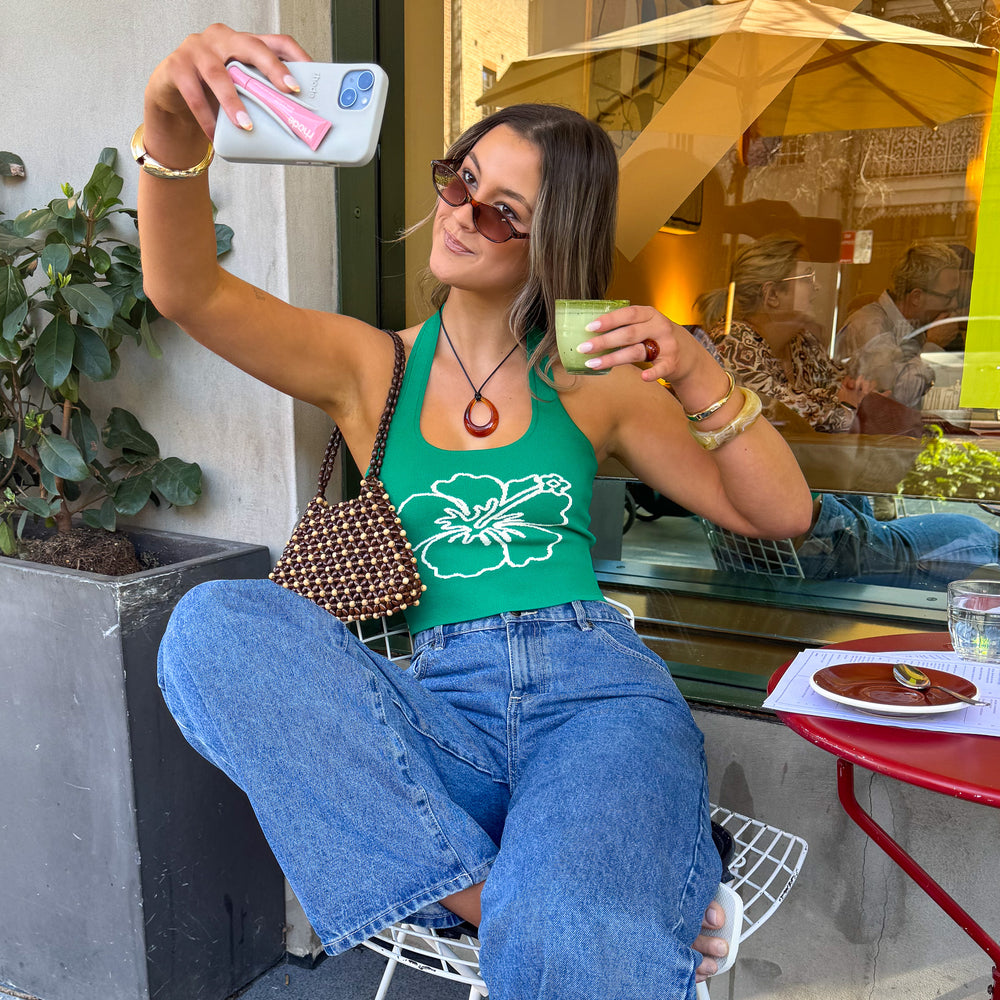 Knit Halter Tank Top - Green Envy