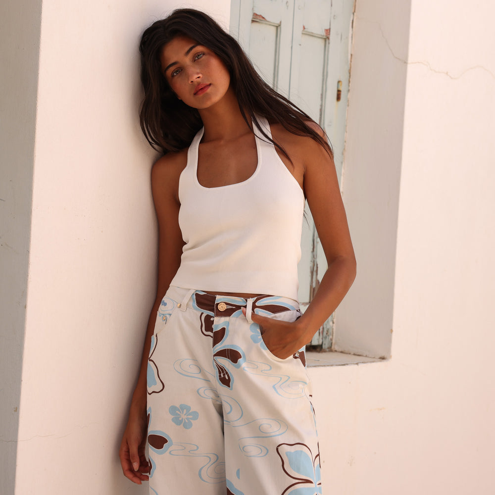 Knit Halter Tank Top - White