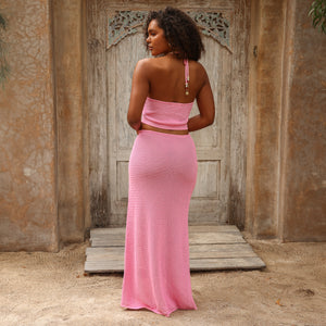 Knit Ring Halter Crop Top - Bubblegum