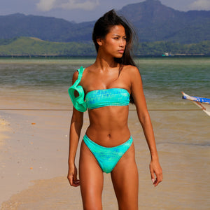 Lace Stitch High Leg Vintage Bikini Bottom - Summer Seas