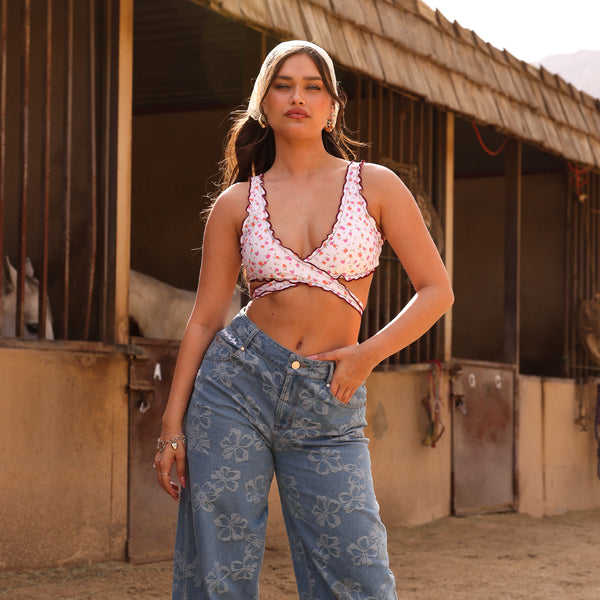 Lettuce Edge Wrap Bikini Top - Rosie Posie