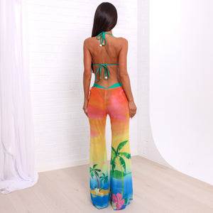 Mesh Flare Tie Pants - Bahama Breeze