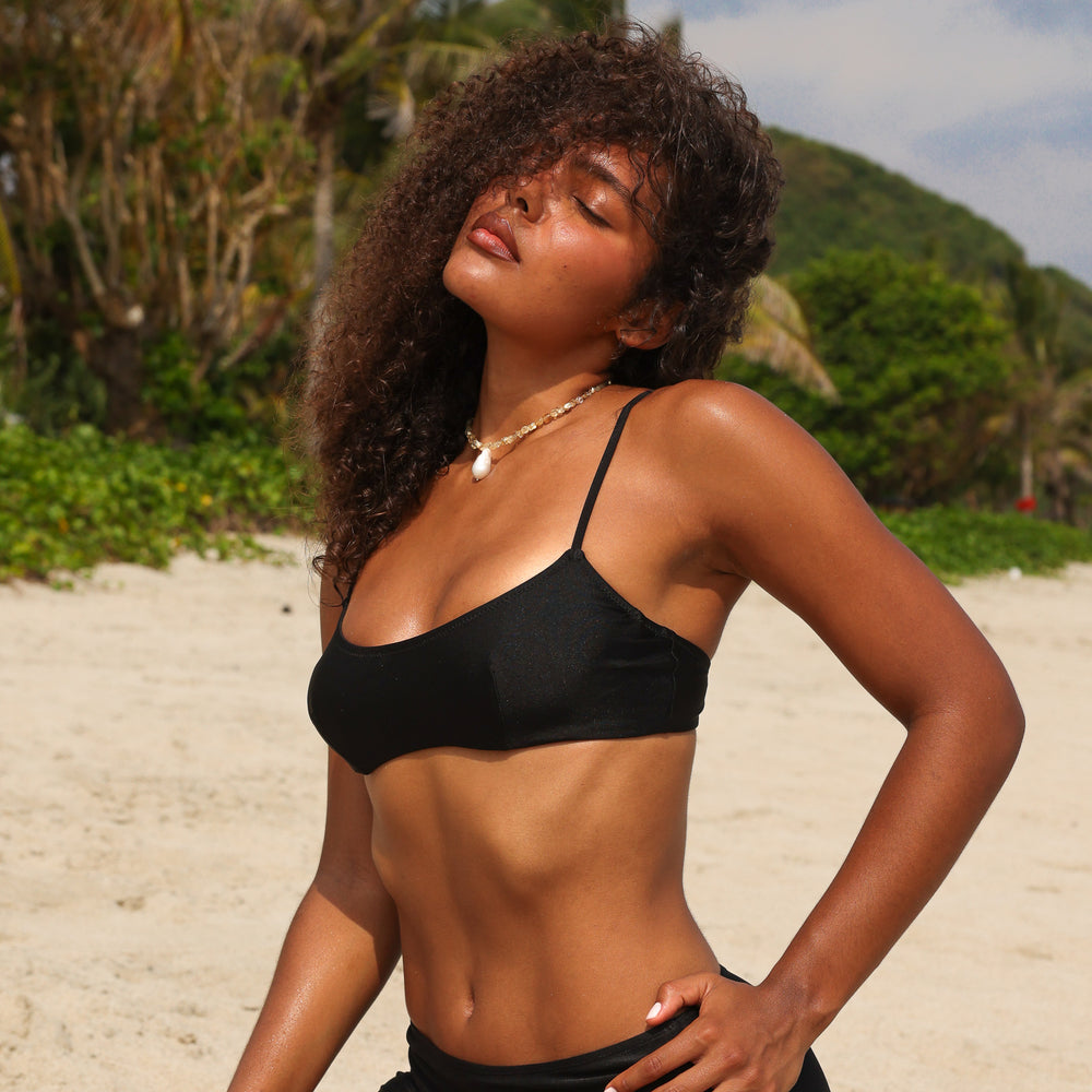 Invisible Underwire Crop Bikini Top - Twilight Black