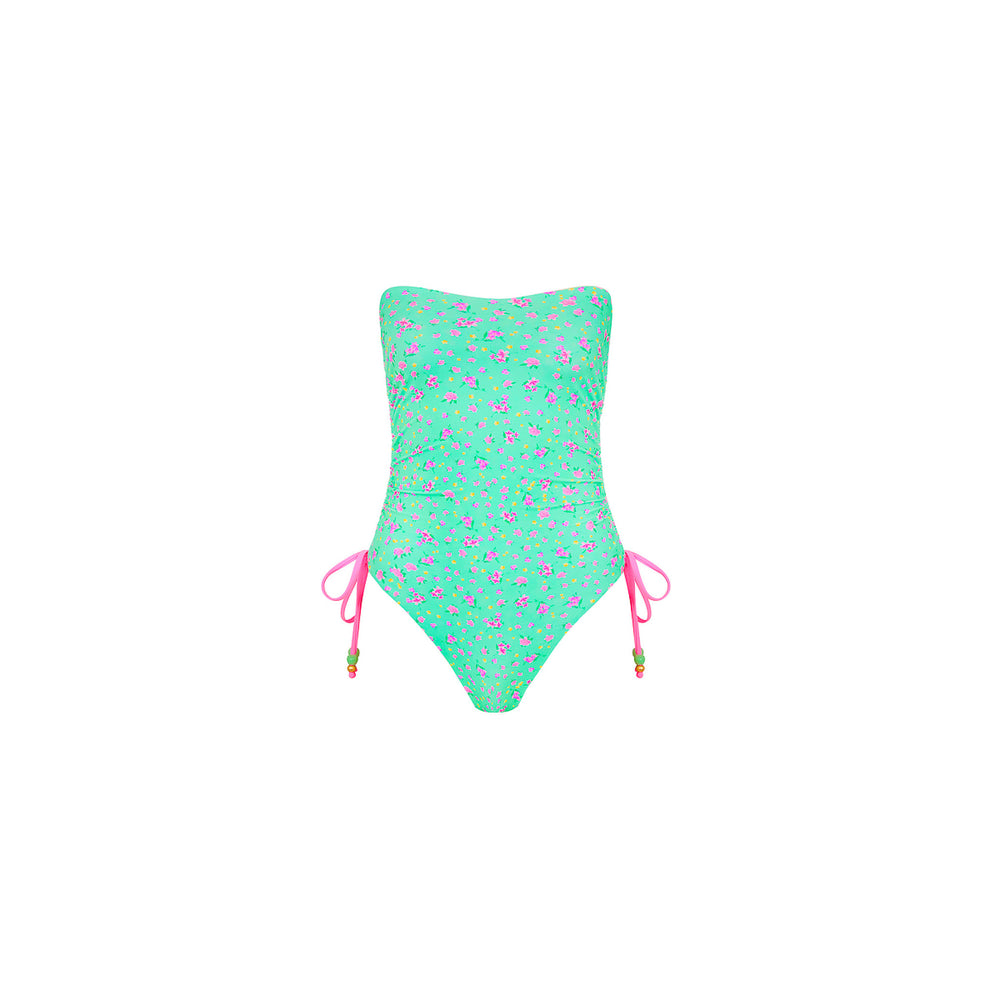 Ruched Bandeau Classic Cut One Piece - Mint Macaron