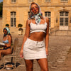 Ruffle Shirred Tie Crop - White