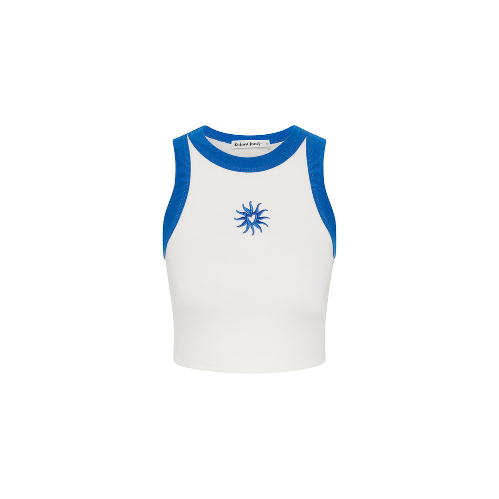 Embroidered Crop Tank Top - Blue Skies