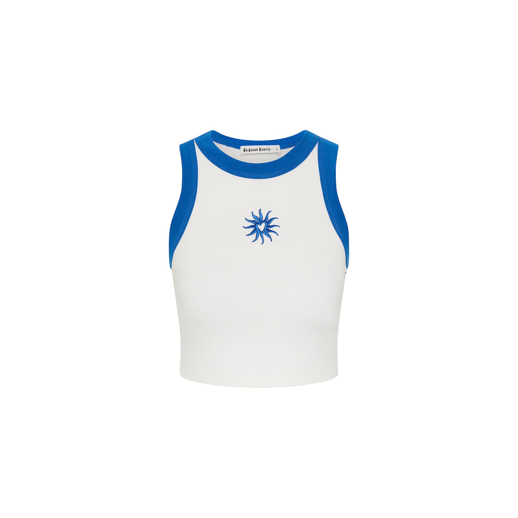 Embroidered Crop Tank Top - Blue Skies