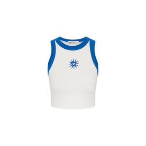 Embroidered Crop Tank Top - Blue Skies
