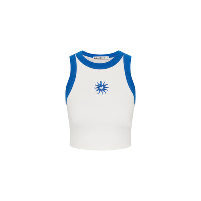 Embroidered Crop Tank Top - Blue Skies