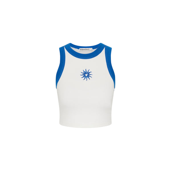 Embroidered Crop Tank Top - Blue Skies