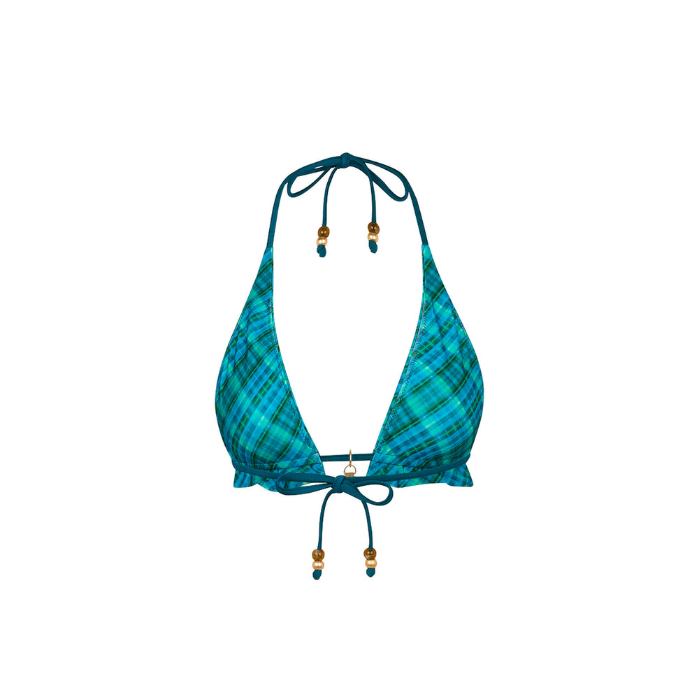 Frill Halter Bralette Bikini Top - Tropic Dip