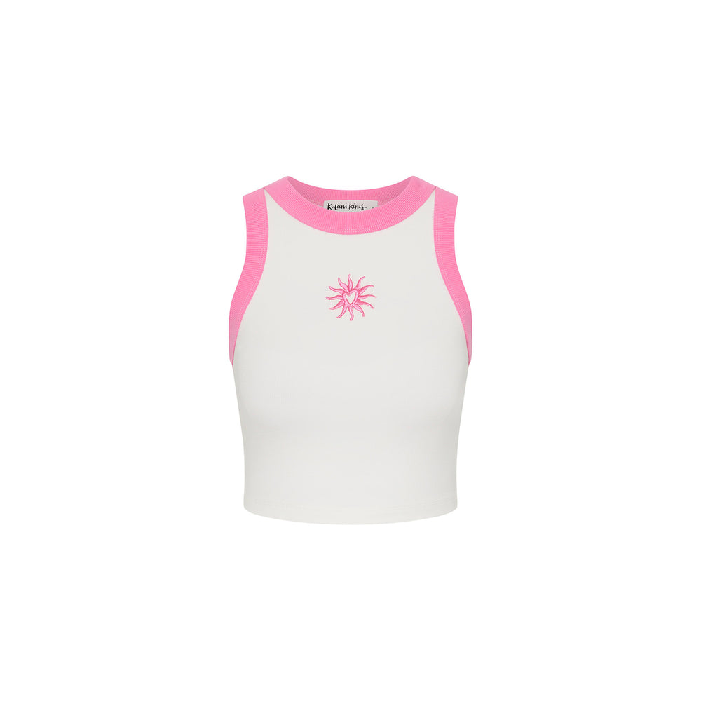 Embroidered Crop Tank Top - Pink Skies