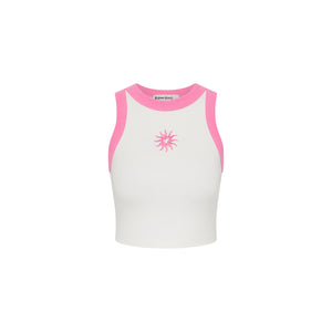 Embroidered Crop Tank Top - Pink Skies