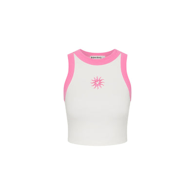 Embroidered Crop Tank Top - Pink Skies