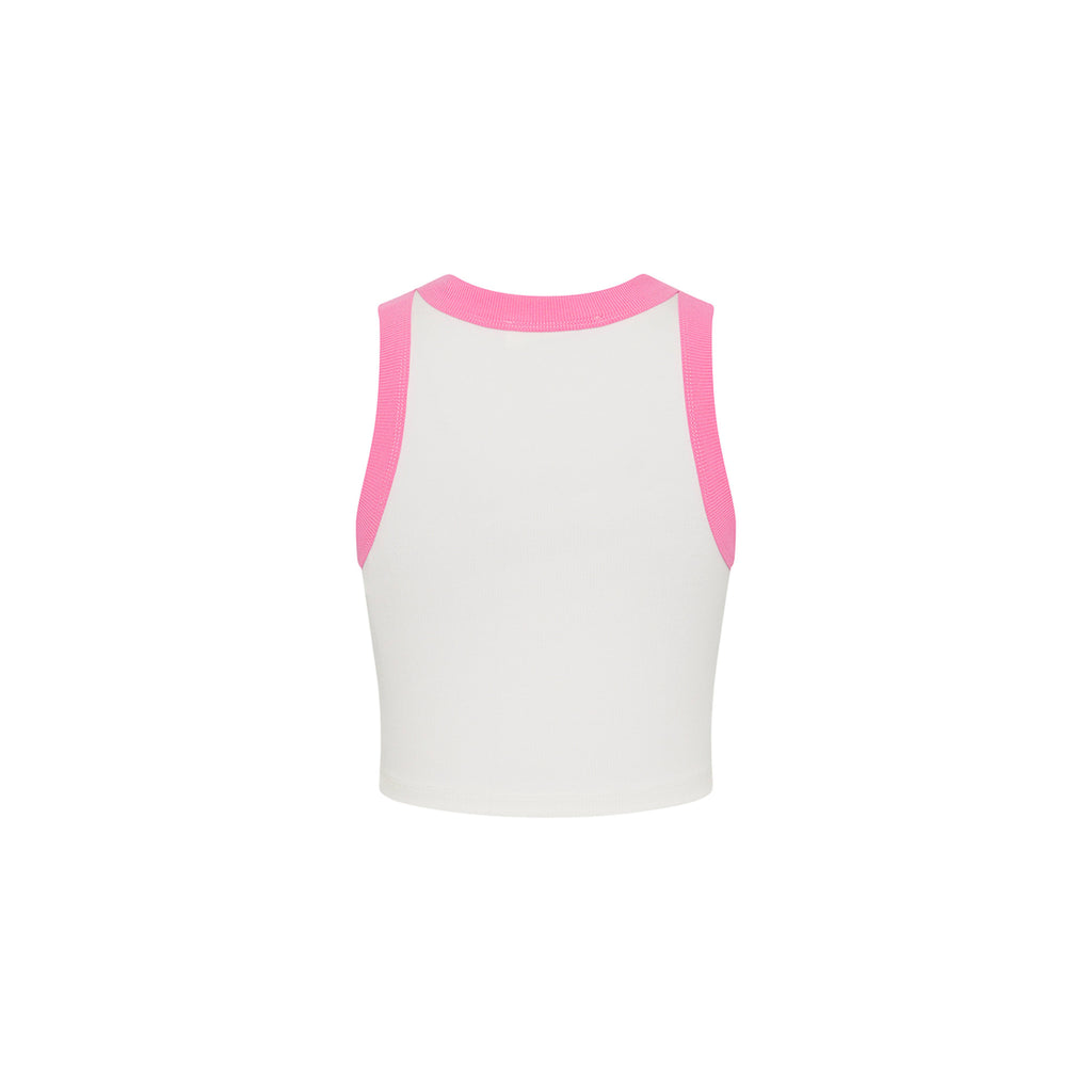 Embroidered Crop Tank Top - Pink Skies