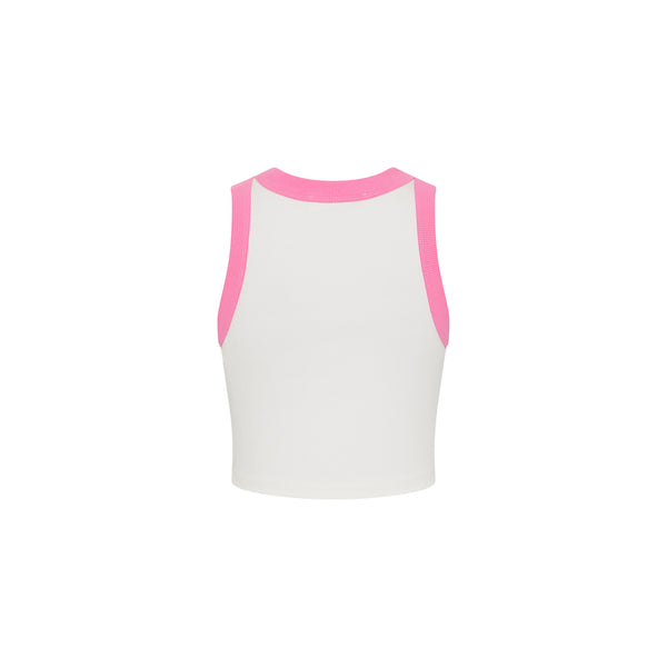 Embroidered Crop Tank Top - Pink Skies