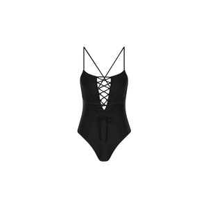 Fixed Front Lace Up One Piece - Twilight Black