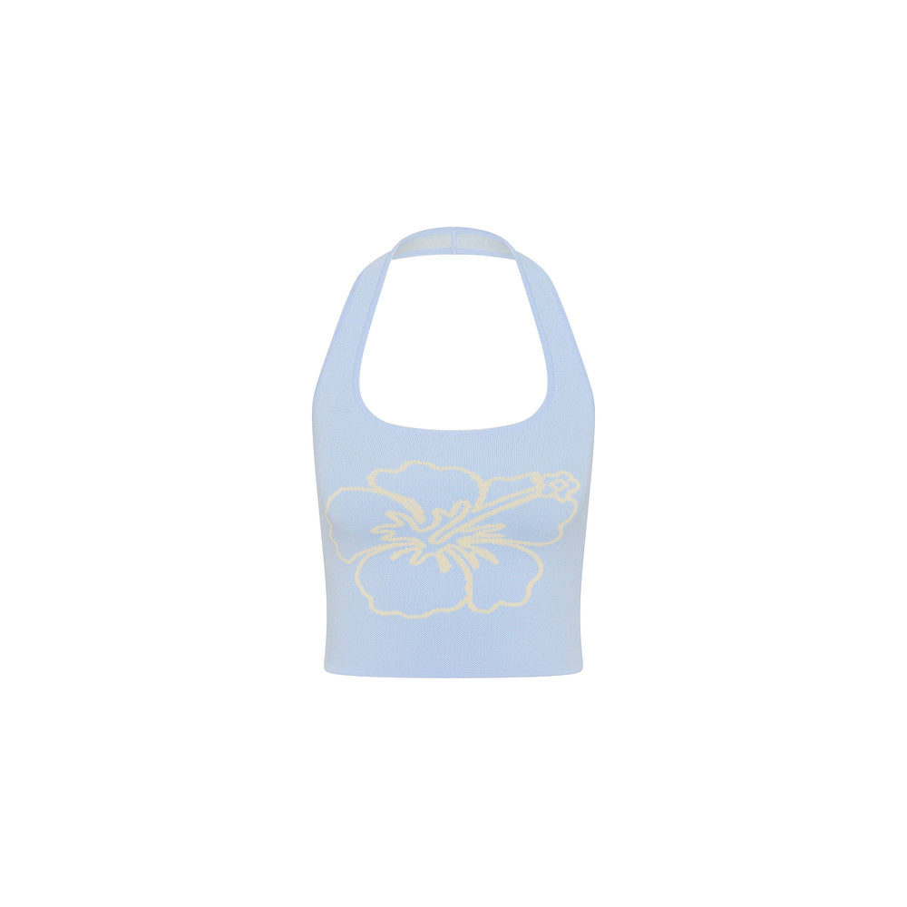 Knit Halter Tank Top - Floral Fizz