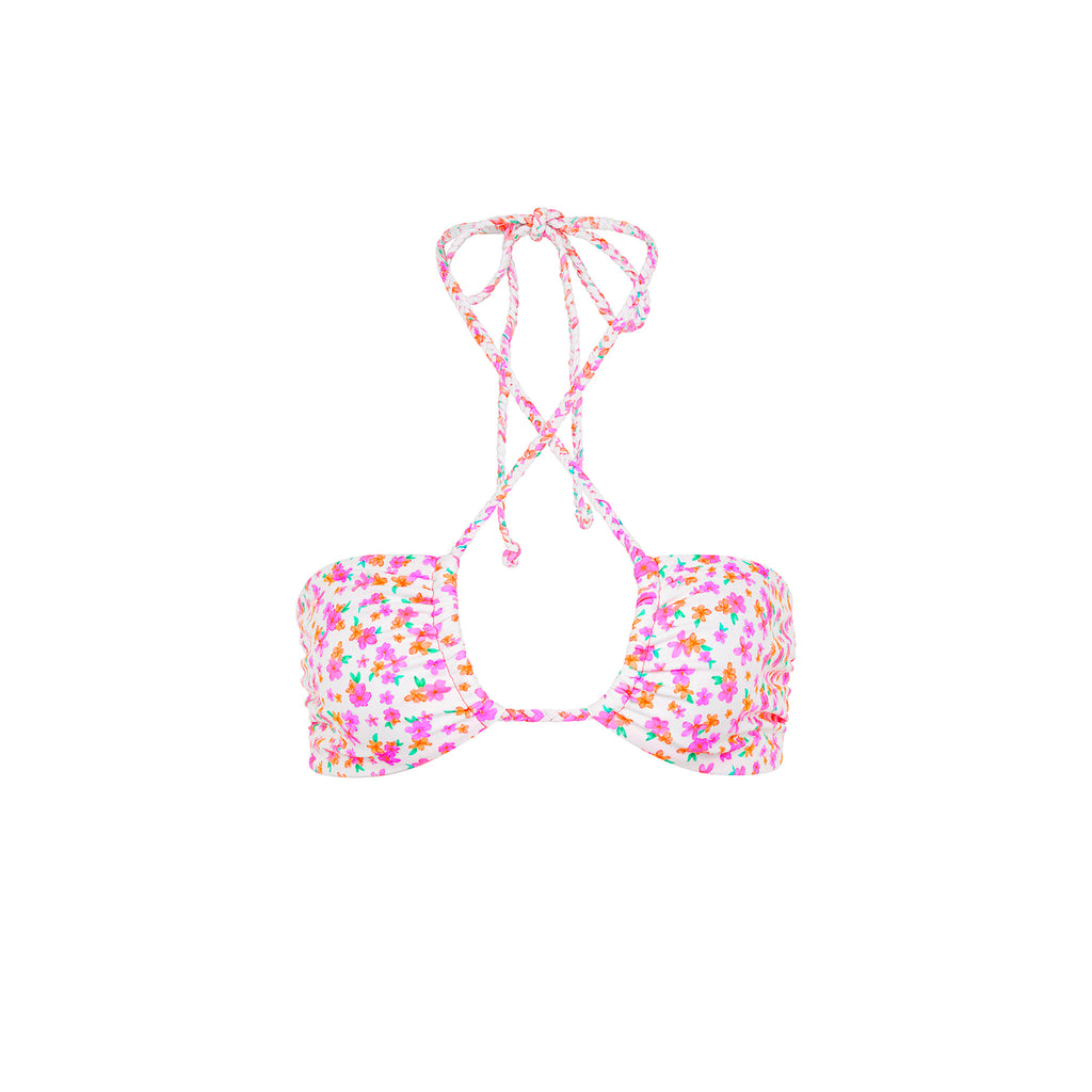 Braided Tie Bandeau Bikini Top - Flamingo Flora
