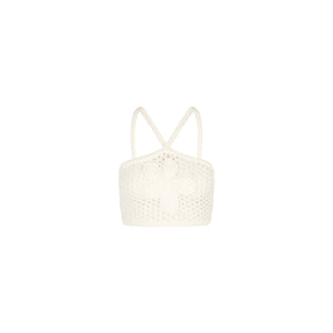 Applique Knit Halter Crop - Whipped White