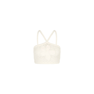 Applique Knit Halter Crop - Whipped White