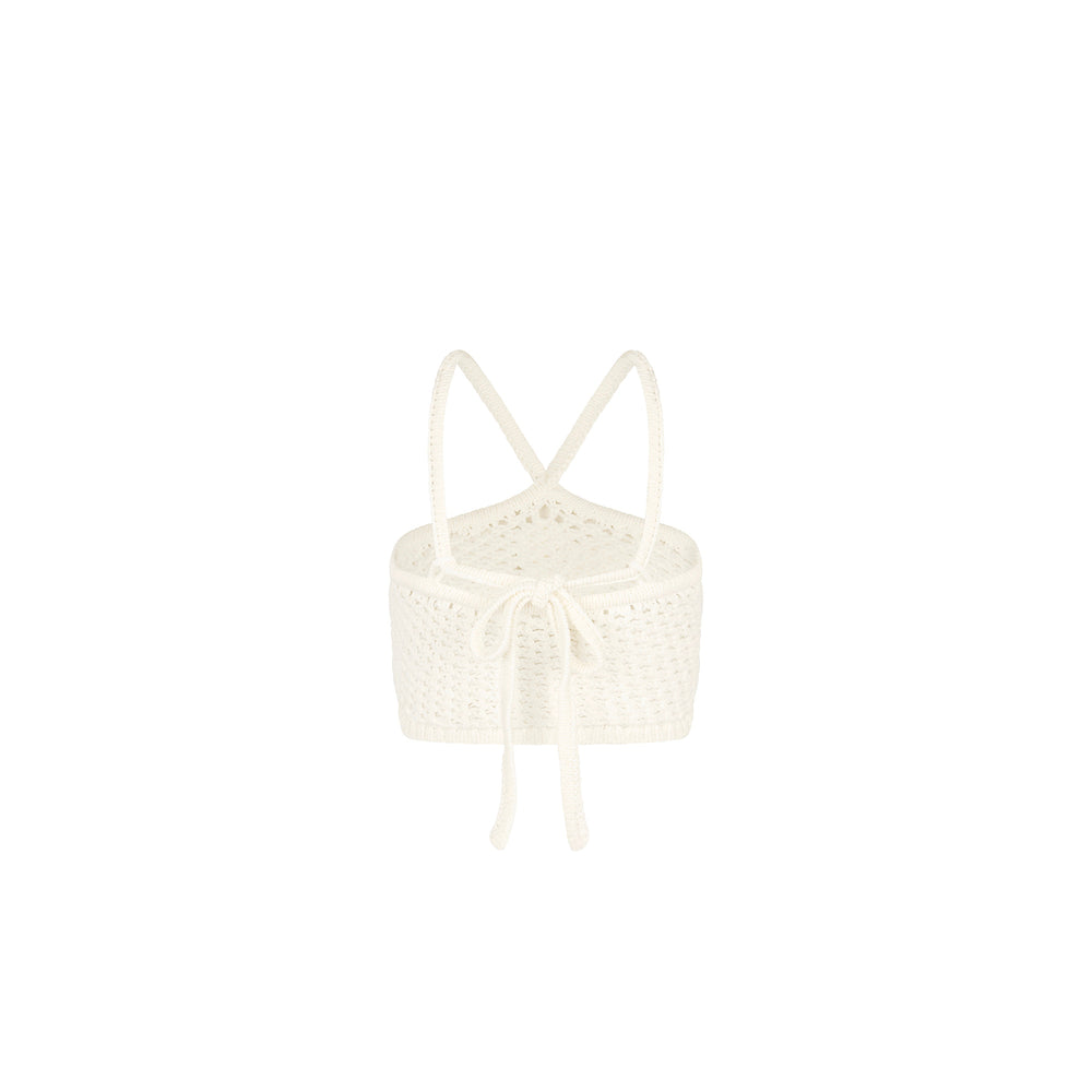 Applique Knit Halter Crop - Whipped White