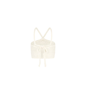 Applique Knit Halter Crop - Whipped White