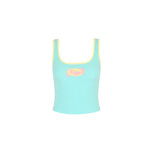 Embroidered Square Neck Tank Top - Pastel Tides