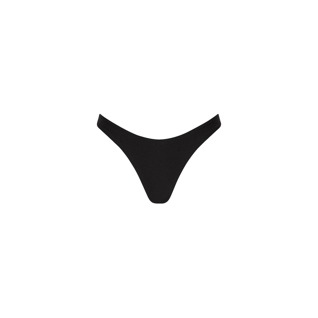 Gathered Deep V Thong Bikini Bottom - Twilight Black