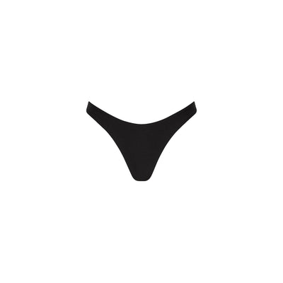 Gathered Deep V Thong Bikini Bottom - Twilight Black