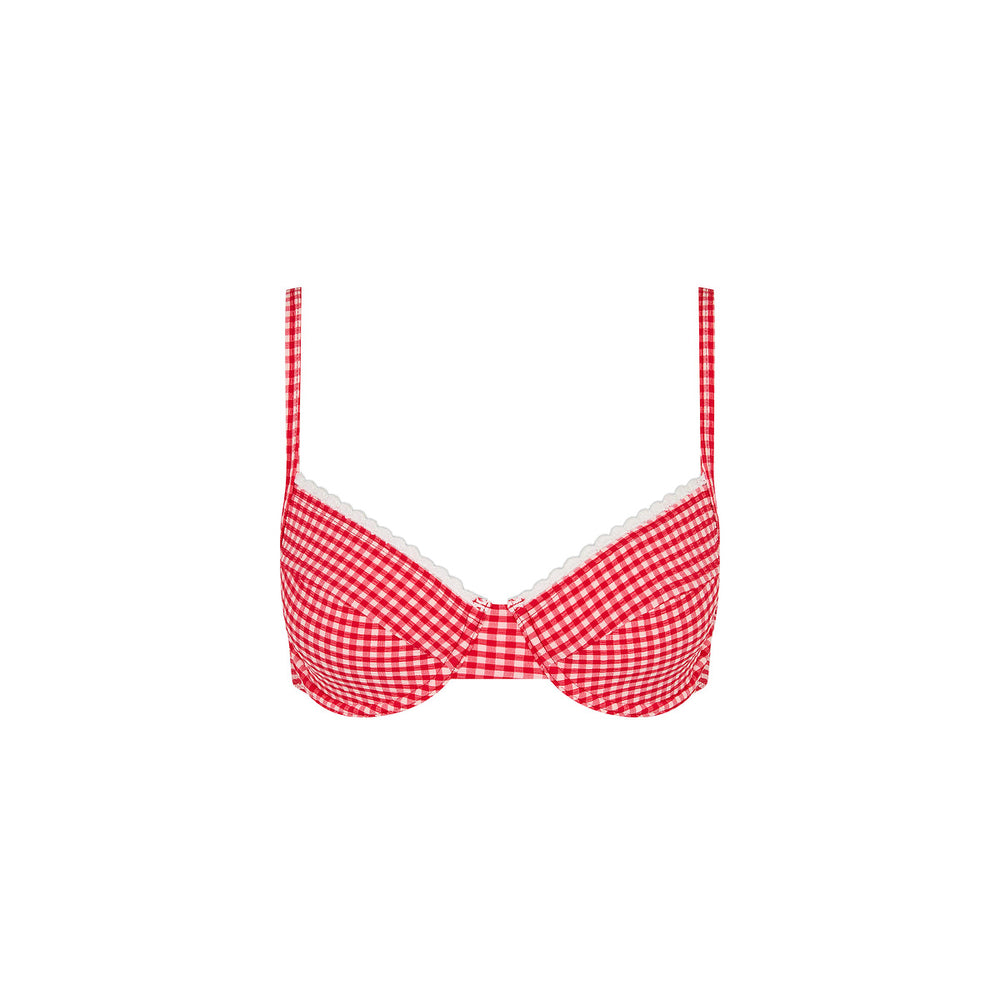 Scallop Crochet Underwire Bra Bikini Top - Strawberry Siesta