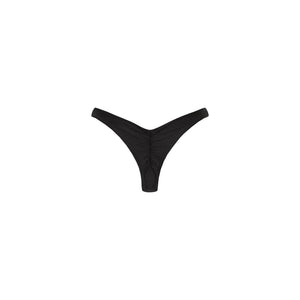 Gathered Deep V Thong Bikini Bottom - Twilight Black